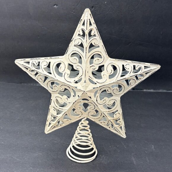 Christmas Tree Star Toppers Set Of 2 Elegant Gold Glitter White Metal Swirl Base - Picture 2 of 13